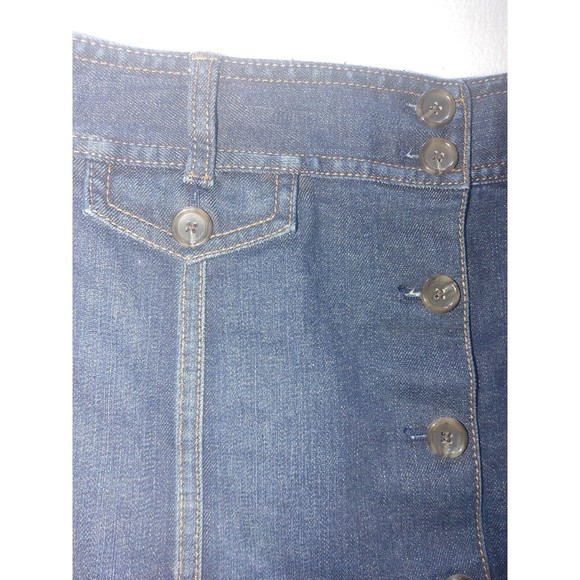 Ann Taylor Button Front Jean Pencil Mini Skirt Size 10 Dark Wash Stretch - Picture 3 of 6
